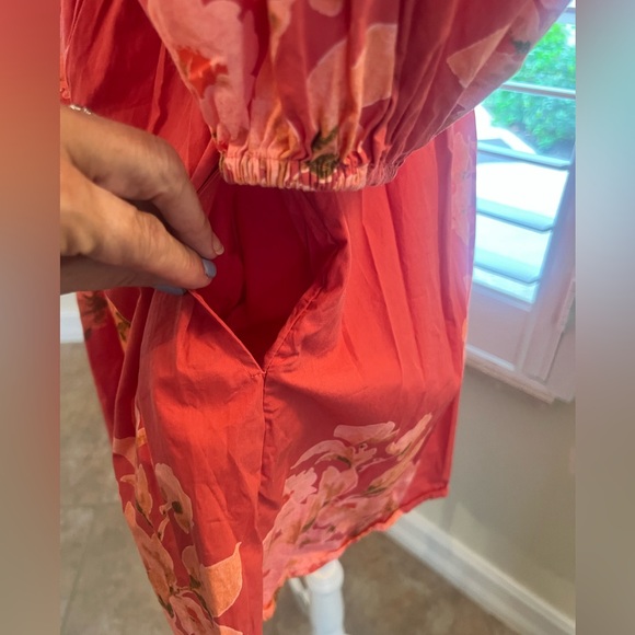 Free People puff sleeves, elastic back, mini dress, pink floral, cotton, easy - Picture 4 of 11